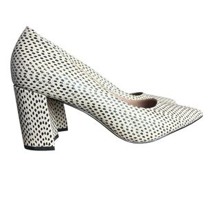 Chelsea & Violet "Maria" Cream & Black Spotted Block Heel Womens Size 8.5
